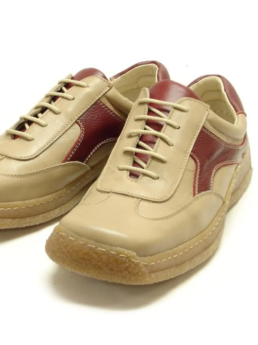 5446 Javier Beige Red Leather Lace up Sneaker Pinosos Made in Spain
